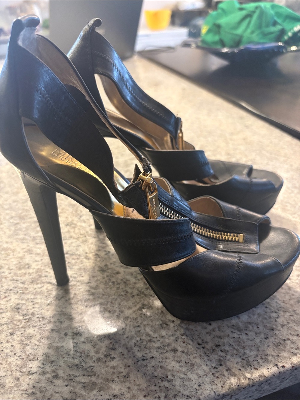MICHAEL Michael Kors Black Platform Zip Ankle-Strap Heels